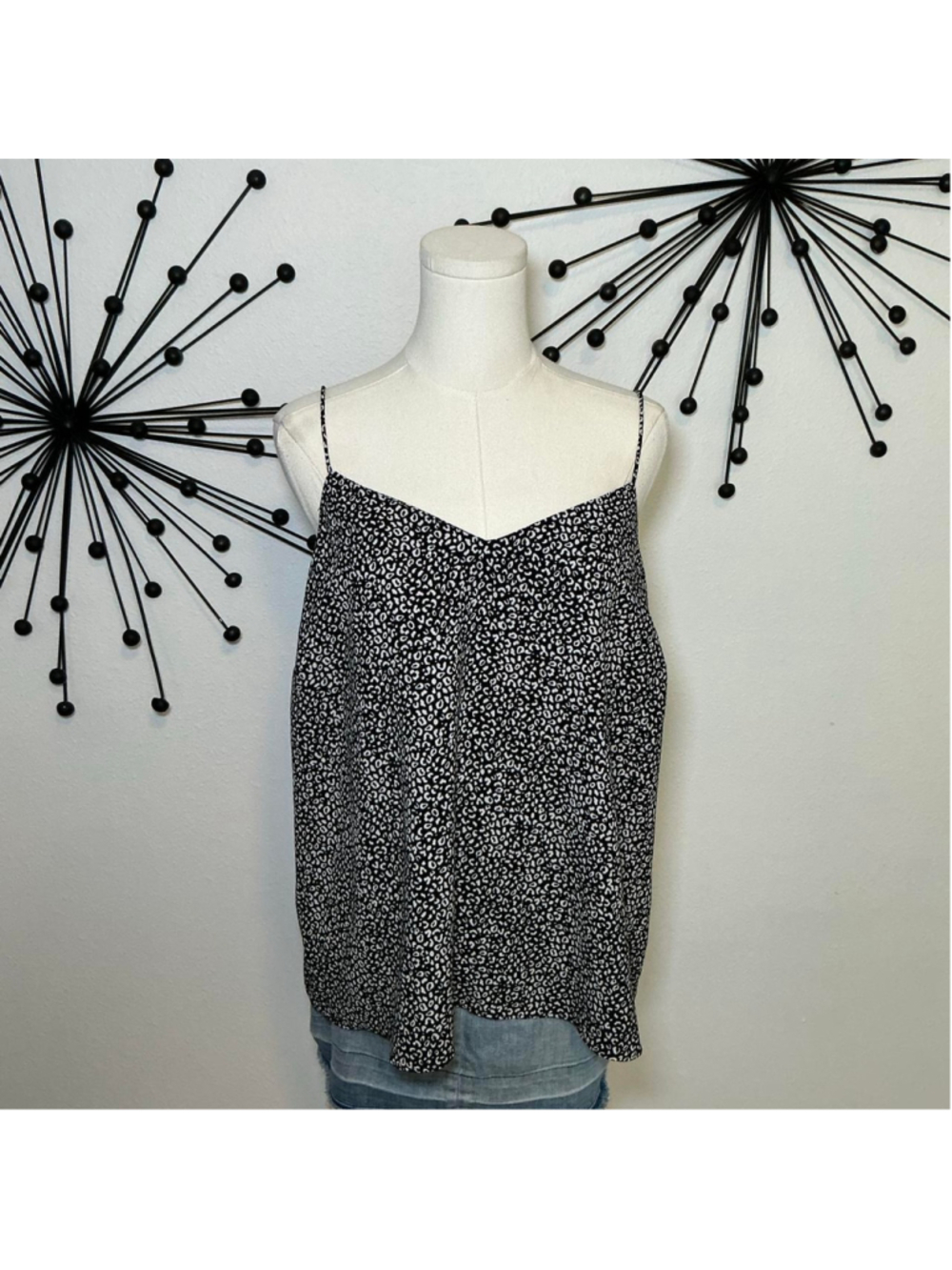Nine West XL Black White Animal Print Cami Tank Top Sleeveless Blouse